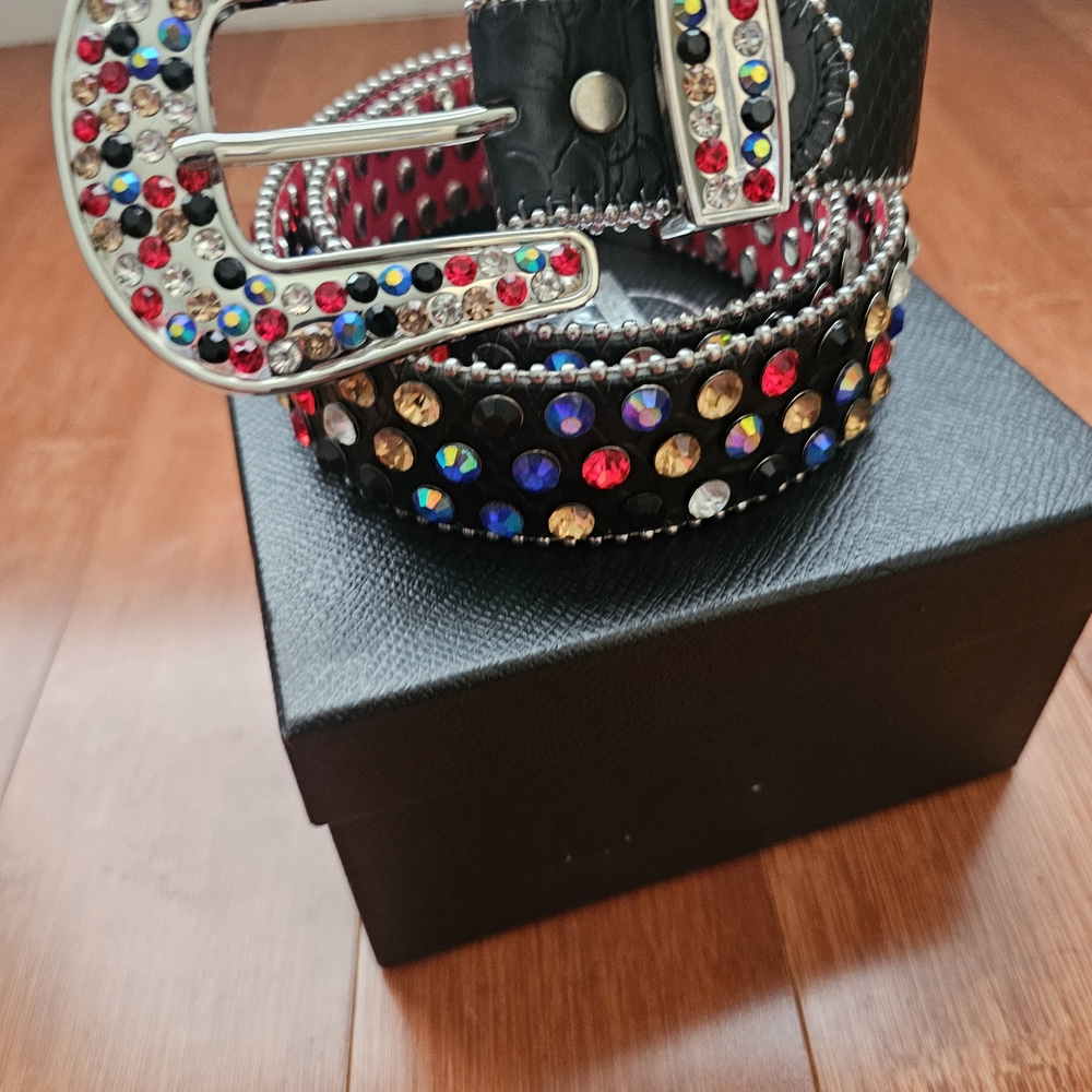 Barabas Sparkling Rhinestone Belt - Black and Multicolor - Picture 2 of 3